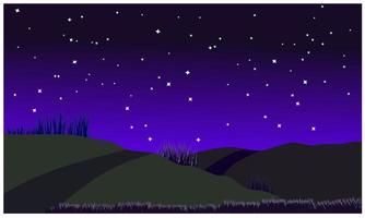 colinas de desenhos animados com fundo de estrelas do céu noturno vetor