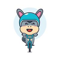 personagem de desenho animado de mascote burro bonito passeio de bicicleta vetor