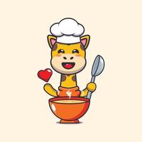 personagem de desenho animado de mascote de chef girafa bonito com sopa vetor