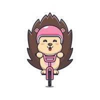 personagem de desenho animado de mascote ouriço fofo passeio de bicicleta vetor