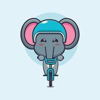 personagem de desenho animado de mascote elefante fofo passeio de bicicleta vetor