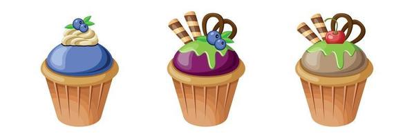 cupcake, bolo de fadas. conjunto de ícones vetoriais realistas 3D