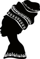 silhueta de rosto de mulher africana. perfil de silhueta de mulher afro-americana bonita elegante em preto. logotipo de sinal de perfil jovem atraente. vetor