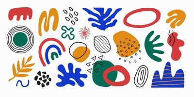 conjunto moderno de várias formas desenhadas à mão brilhante, plantas, elementos tropicais e objetos de doodle. abstrato design de vetor moderno contemporâneo. ilustração orgânica natural