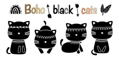 gatos boho pretos, design simples em tom preto pode ser aplicado em uma variedade de aplicações vetor