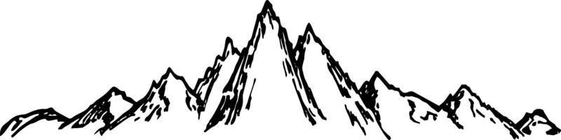 esboço de cordilheira. desenho de natureza de contorno, panorama de picos rochosos de esboço de tinta. arte gráficos bela paisagem vetor