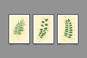 conjunto de três folhas tropicais abstratas com design gradiente para coleção de parede vetor