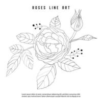 design de ilustração de arte de linha de rosas florais mínimas vetor