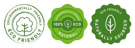 ecologicamente correto de origem natural 100 por cento eco ecologicamente correto símbolo de selo ícone de árvore de selo vetor de adesivo verde