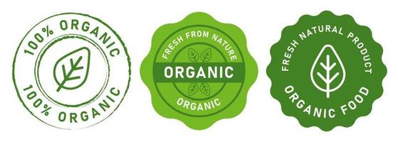 design de rótulo de selo de comida orgânica 100 por cento orgânico natural em cor verde selo etiqueta design gráfico vetor isolado