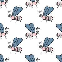 padrão sem emenda com mosquito linear doodle dos desenhos animados, voar. fundo de inseto infantil. vetor