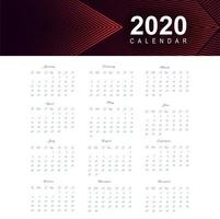 Calendário para o ano novo de 2020 vetor