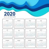 Calendário 2020 abstrato no design de onda