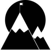 ícone de bandeira no topo da montanha, silhueta preta. destacado em um fundo branco. vetor