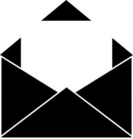 o ícone de um envelope aberto com uma folha de papel, uma silhueta preta. destacado em um fundo branco. vetor