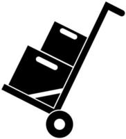 carrinho de ícone sobre rodas com caixas, silhueta preta. destacado em um fundo branco. vetor