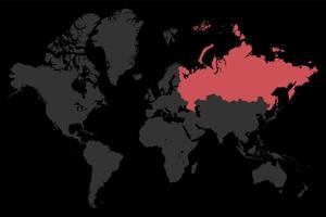 mapa-múndi cinza com rússia vermelha e ucrânia amarela. vetor