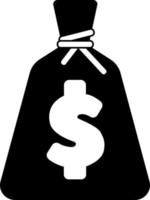 ícone do saco de dinheiro, silhueta preta. destacado em um fundo branco. vetor
