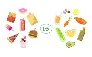 nutrição adequada versus fast food vetor