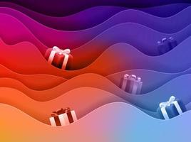 caixas de presente nas ondas. fundo abstrato colorido de vetor 3D