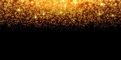 pontos brilhantes de ouro, brilhos, partículas e estrelas em um fundo preto. efeito de luz abstrato. pontos luminosos dourados. ilustração vetorial. vetor