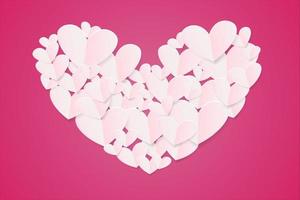 elementos de papel em forma de coração em fundo rosa. símbolos vetoriais dia dos namorados, design de cartão de aniversário. vetor