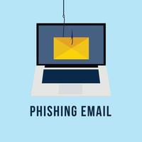 correio de phishing com um vetor de anzol de pesca. hacker roubando ilustração de correio. senha on-line e golpe de login. e-mail de spam de hackers de computador. senha de login com um e-mail de phishing. notificação de vírus.