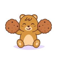fofo urso feliz com biscoitos vetor