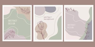 um conjunto de cartazes criativos. abstrato moderno em tons pastel. formas geométricas mínimas, elementos botânicos de plantas e flores, arte de linha. vetor