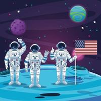 Astronautas no cenário da lua vetor