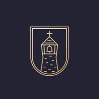 igreja com campanário, design de logotipo de linha vetor