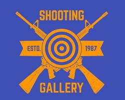logotipo da galeria de tiro, estampa de camiseta com rifles de assalto e alvo