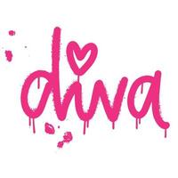 diva - letras de graffiti de rua urbana com efeito splash e gotas. conceito de amor próprio, feminismo, direitos das mulheres. ilustração de tipografia desenhada à mão em vetor