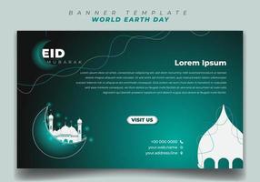 modelo de banner da web para eid mubarak em design de fundo verde. vetor