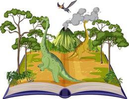 livro com cena de braquiossauro na floresta vetor