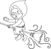 personagem de doodle de bruxa preto e branco vetor