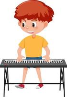 um menino tocando teclado eletrônico vetor