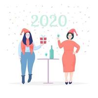 Mulheres comemorando o ano novo 2020 vetor