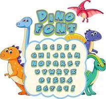 design de fonte para alfabetos ingleses em personagem de dinossauro no modelo vetor