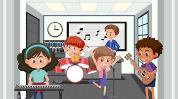 sala de aula de música escolar com crianças estudantes vetor