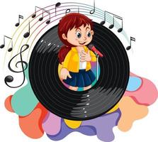 um personagem de desenho animado de menina com desenho de símbolo de melodia de música