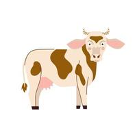 vaca isolada no fundo branco. ilustração vetorial de vaca em estilo simples de desenho animado. animal de fazenda para design infantil vetor