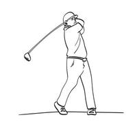 jogador de golfe masculino de arte de linha acertou uma bola de golfe ilustração vetorial desenhada à mão isolada no fundo branco vetor