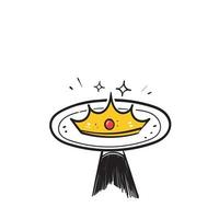 mão desenhada doodle servindo símbolo de coroa para ilustração de serviço premium exclusivo vetor