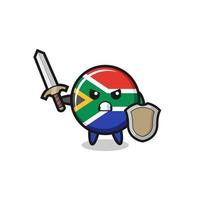 lindo soldado de bandeira da áfrica do sul lutando com espada e escudo