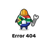 erro 404 com o mascote bonito da bandeira da áfrica do sul vetor
