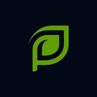 p logotipo da folha. uma combinação da letra p com uma variedade de folhas vetor