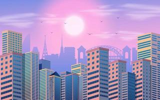 ilustração de fundo de paisagem de uma cena de cidade com prédio alto