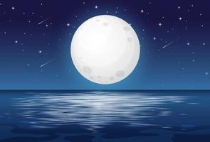 ilustração de fundo de paisagem de uma noite de lua cheia no oceano vetor