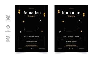 panfleto de ramadan kareem. conjunto de ramadan kareem de design de cartazes ou convites. cartão retro decorativo ou design de layout de convite vetor